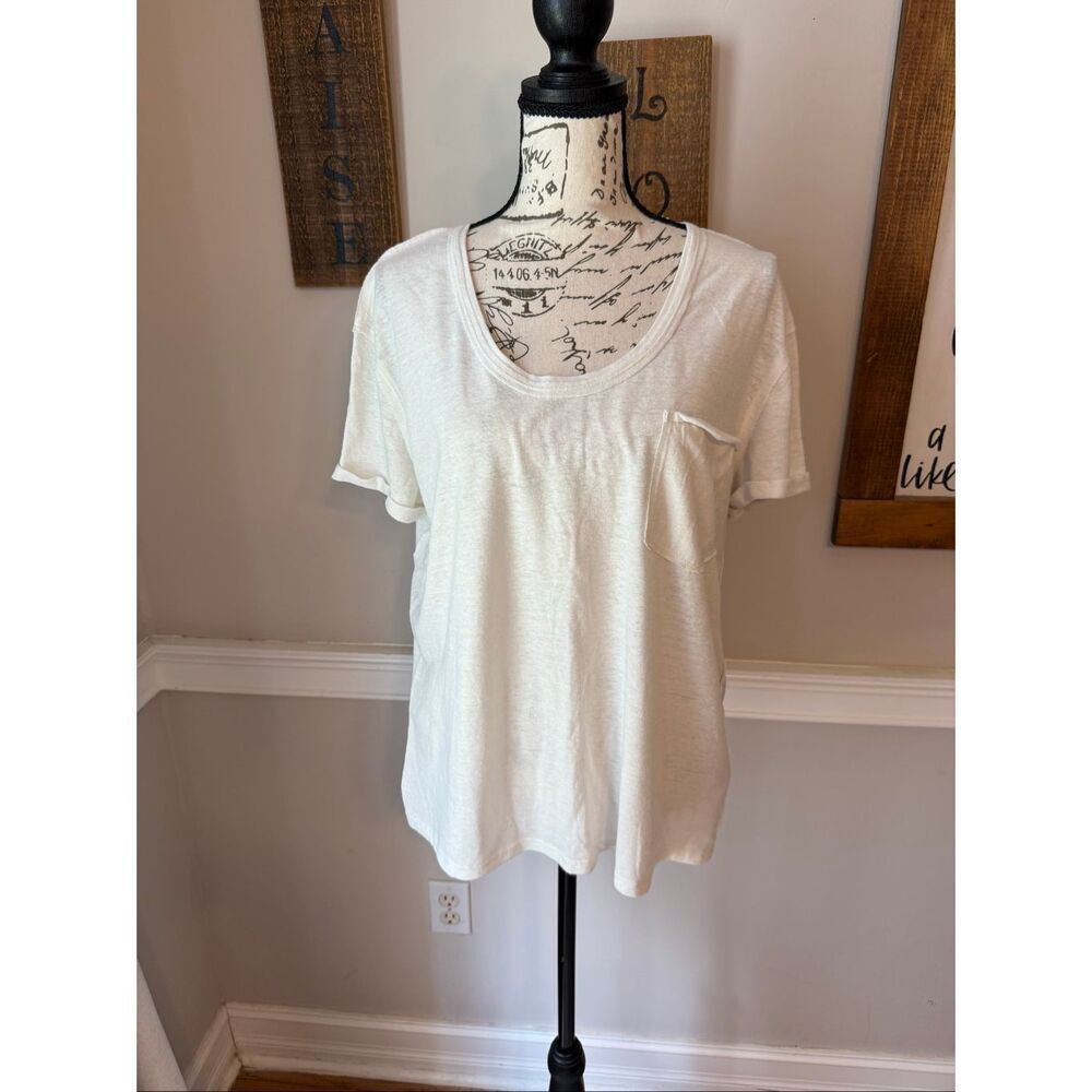 1. State Women's Linen Blend Scoop Neck Short Sleeve T-Shirt White Size Small
